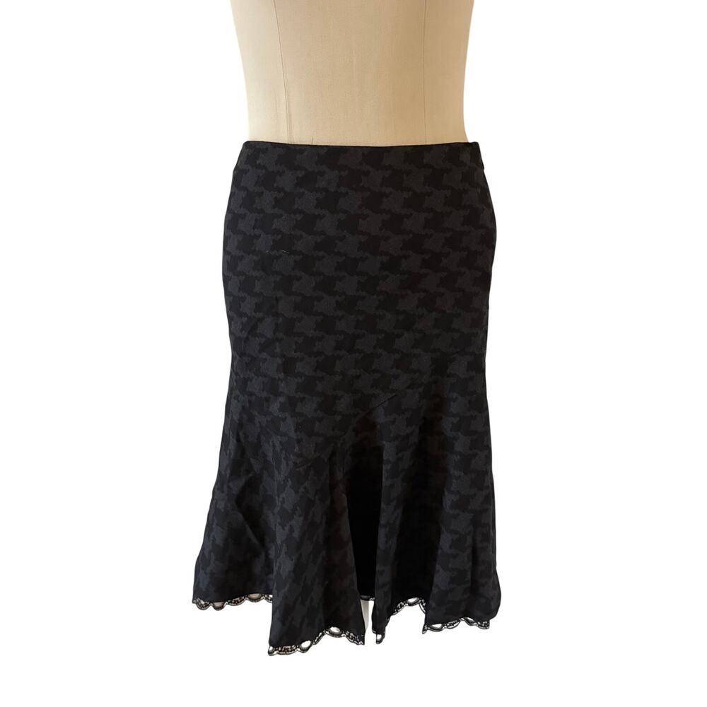 NWT Vtg Y2K 2000s Black Houndstooth Lace Trim Skirt Sz 0 Academia Grunge Punk